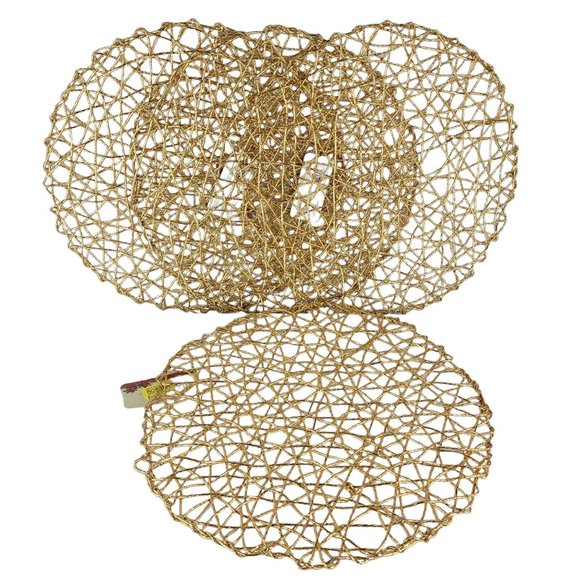 Holiday At Home NWT Set 4 Tangled Open Weave Round Circle Circular Metallic Gold - Picture 1 of 5